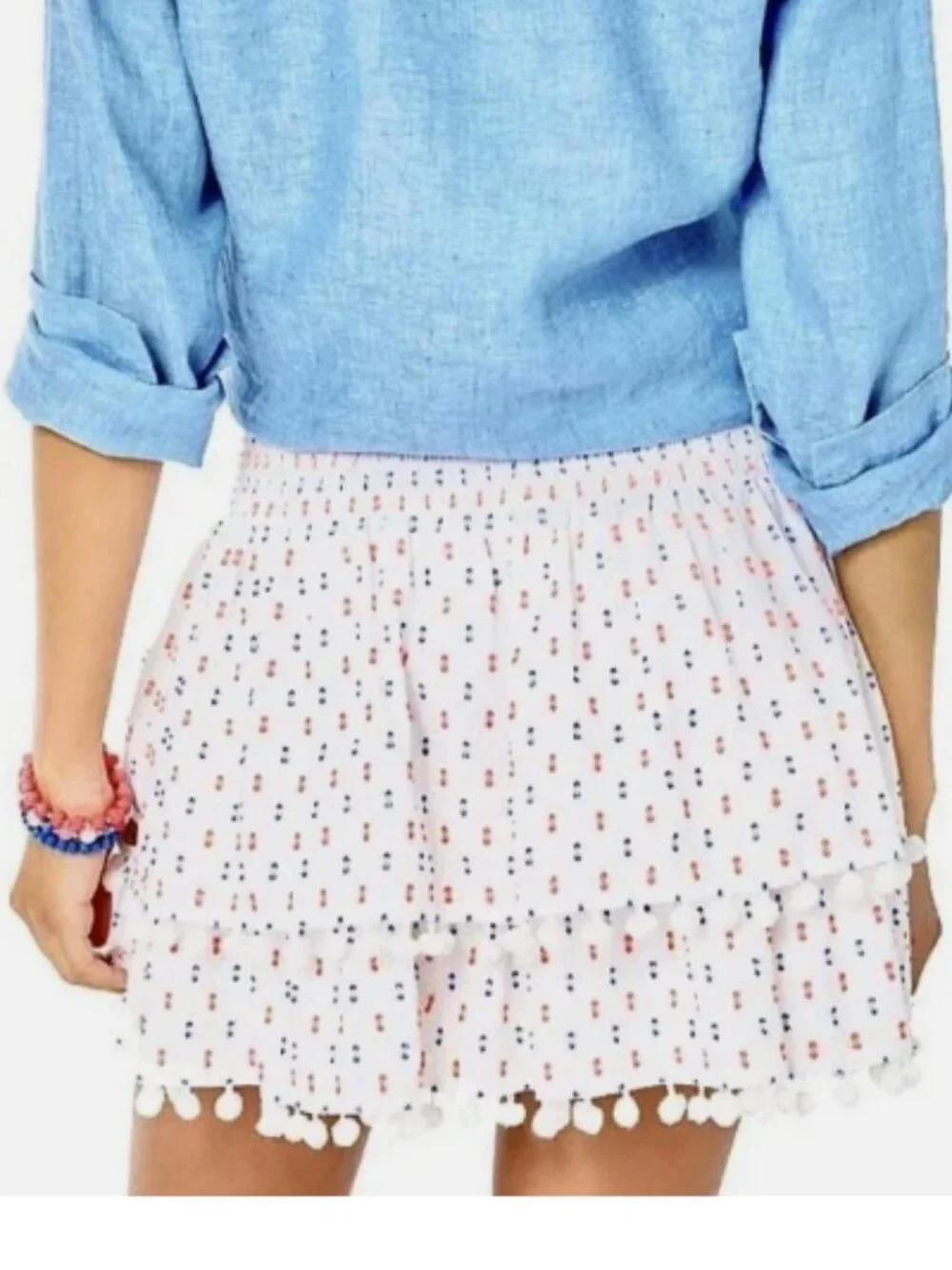 Lilly Pulitzer Ethenia Layered Pom Pom Layered Mini Skirt in Neon Clip Dot Large